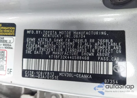 2004 Toyota Camry Le V6 from USA, damaged, VIN 4T1BF32K44U588468